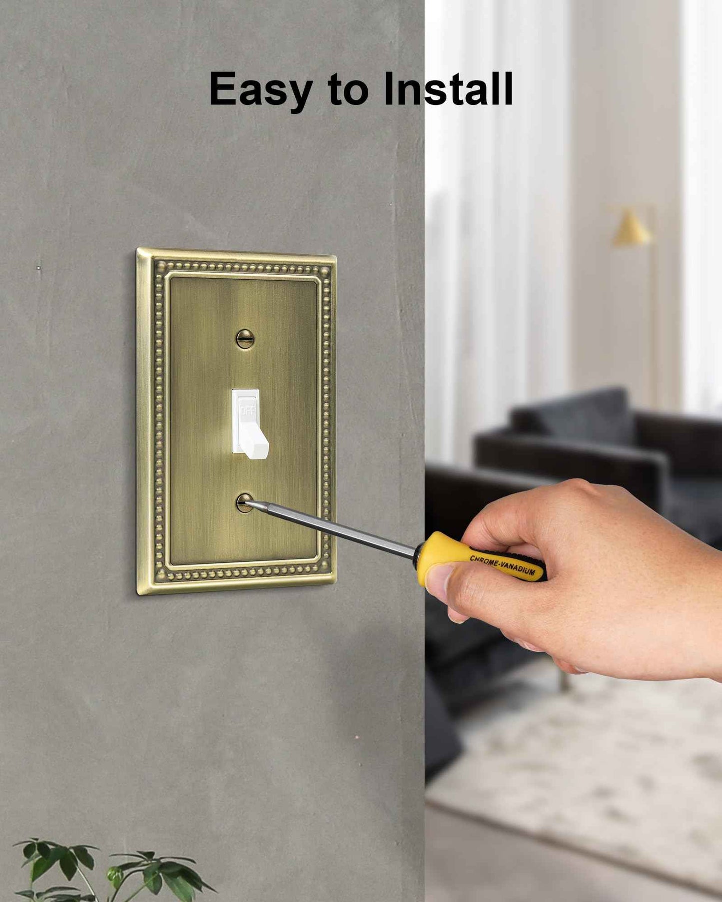 TREEWELL 6-Pack Single Toggle Light Switch Cover Plate, Pearls Decorative Switch Plate Covers, Antique Brass 1 Gang Metal Wall Plate, Corrosion Resistant