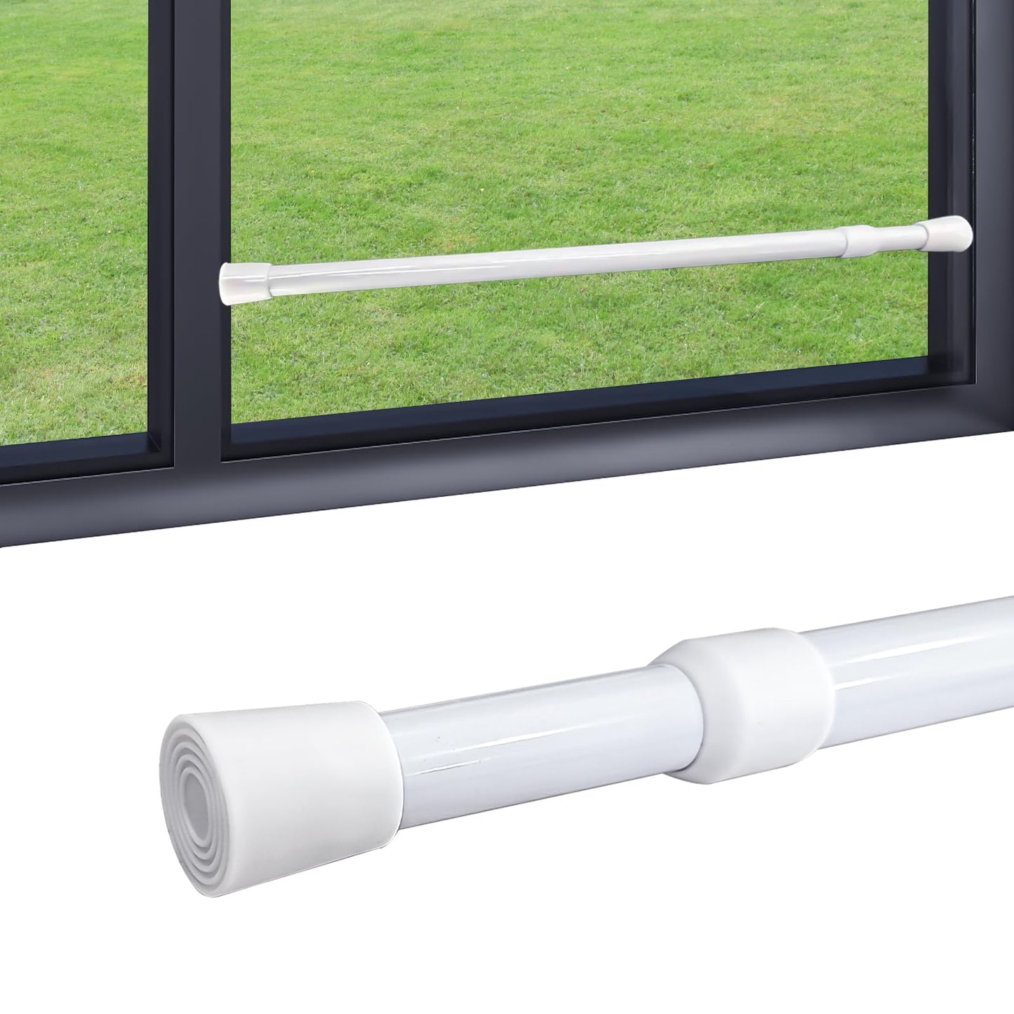 toresper 1 Pack Window Security Bars Adjustable Sliding Glass Door Lock Bars 15.7''-27.5'' Tension Rods 1.2'' Diameter Window Safety Lock Bar Stopper with Rubber Tips (White-1Pcs, 15.7''-27.5'')