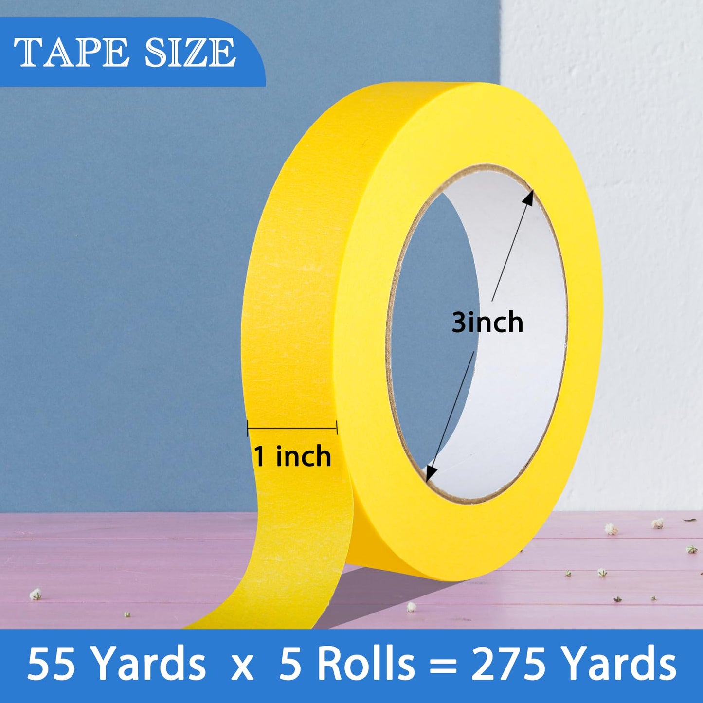 G GEYYANG Yellow Painters Tape, Automotive Masking Tape - Yellow Masking Tape for Walls Painting, DIY Crafting, Labeling, Art, Car - 1 Inch x 55 Yards x 5 Rolls