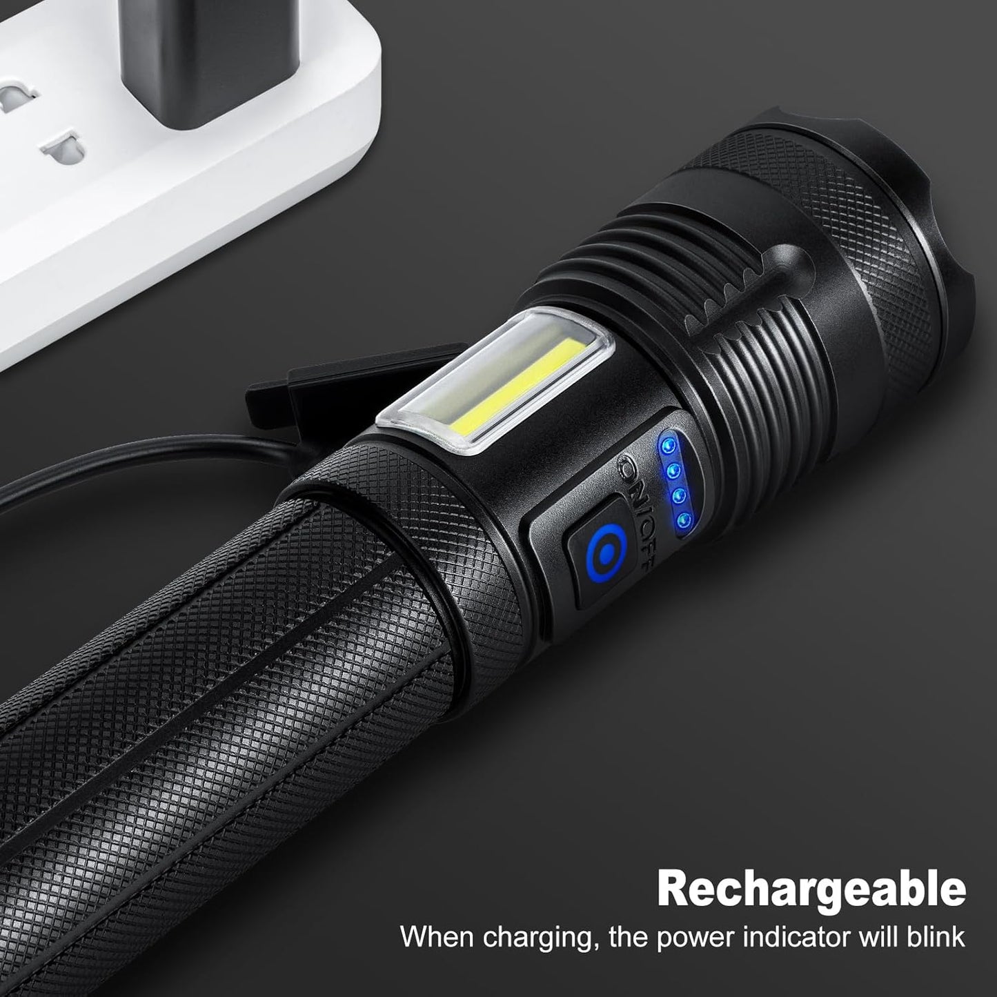 90000 Lumen Rechargeable LED Flashlight - 10000mAh Battery, 7 Modes, IPX7 Waterproof for Camping & Home