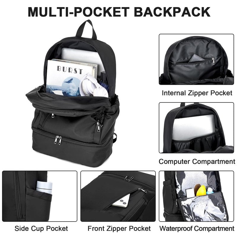 seyfocnia Gym Backpack for Men,Waterproof Gym Bag With Shoe Compartment Lightweight Travel Bag Sports Backpack Casual Daypack-Black