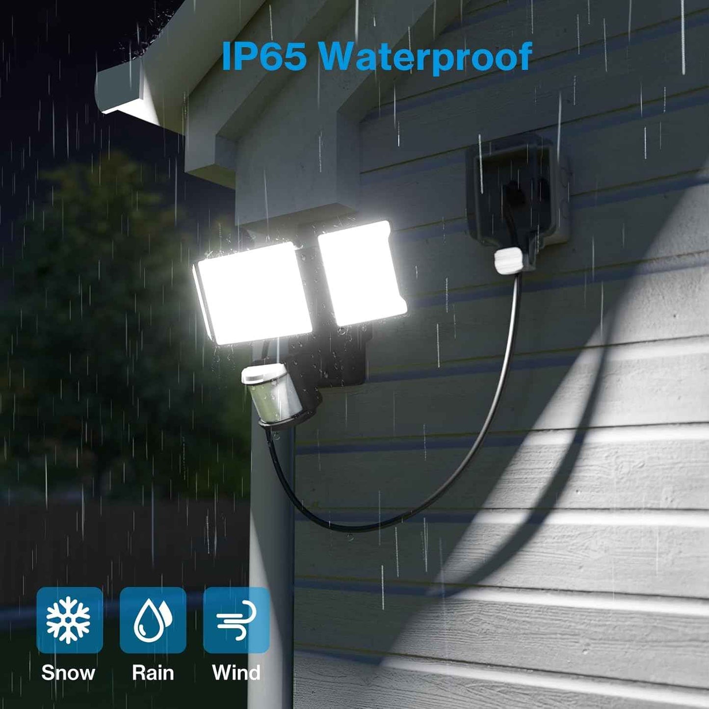 75W Motion Sensor Outdoor Flood Lights - 3 Heads, 7500LM LED Security Lighting, IP65, 6500K for Garage, Yard & Patio (2 Pack)