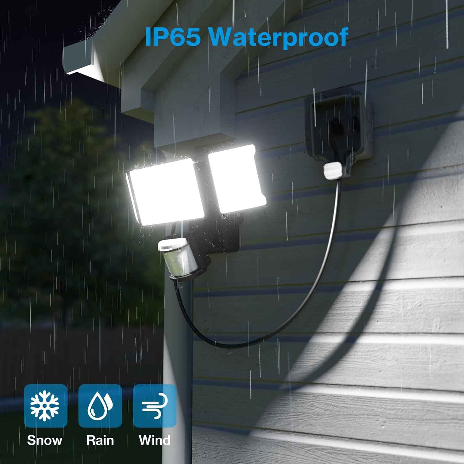 75W Motion Sensor Outdoor Flood Lights - 3 Heads, 7500LM LED Security Lighting, IP65, 6500K for Garage, Yard & Patio (2 Pack)