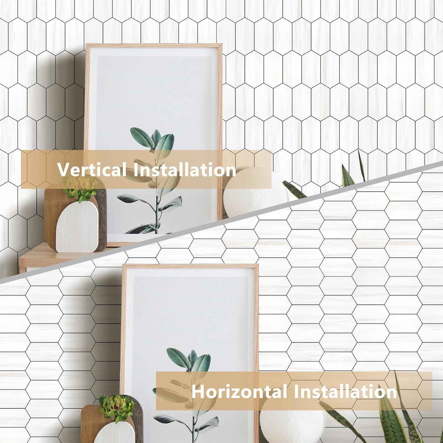 Glossy Wood Grain Peel and Stick Backsplash Tile - 10 Sheets Hexagon Mosaic for Kitchen & Bathroom, 12.4 x 12 Inch