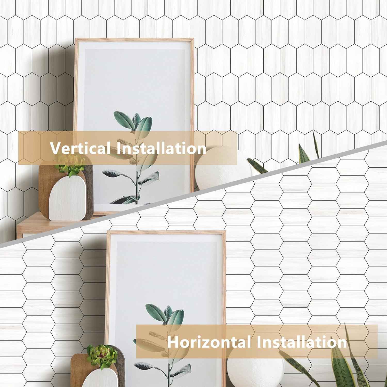 Glossy Wood Grain Peel and Stick Backsplash Tile - 10 Sheets Hexagon Mosaic for Kitchen & Bathroom, 12.4 x 12 Inch