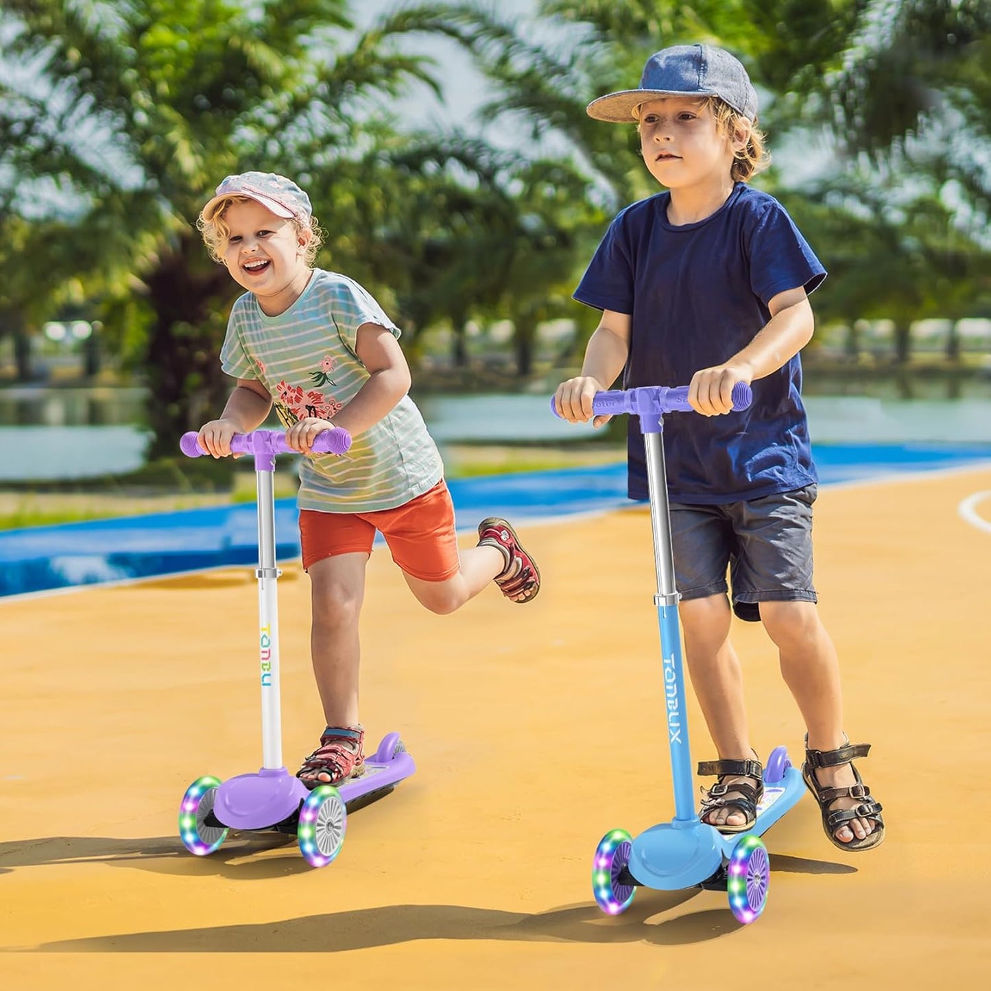 TONBUX Kids Scooter - Adjustable 4-Level Height, Light-Up Wheels | 3-Wheel Design for Ages 3-8