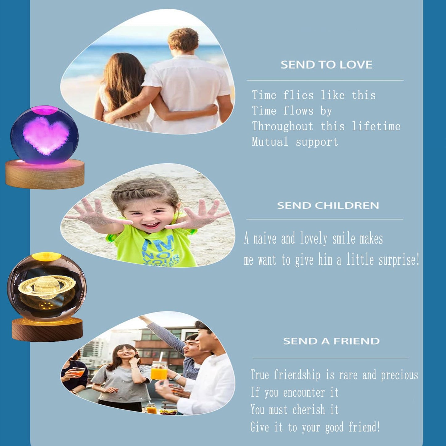 KAZETEC 3D Saturn Crystal Ball Night Light with LED Stand, Saturn Planet Figurine Lamp Decoration Glass Sphere Paperweight Decorative Balls,Suitable as Night Lights Bedroom Decorations(3.15 in,80mm)