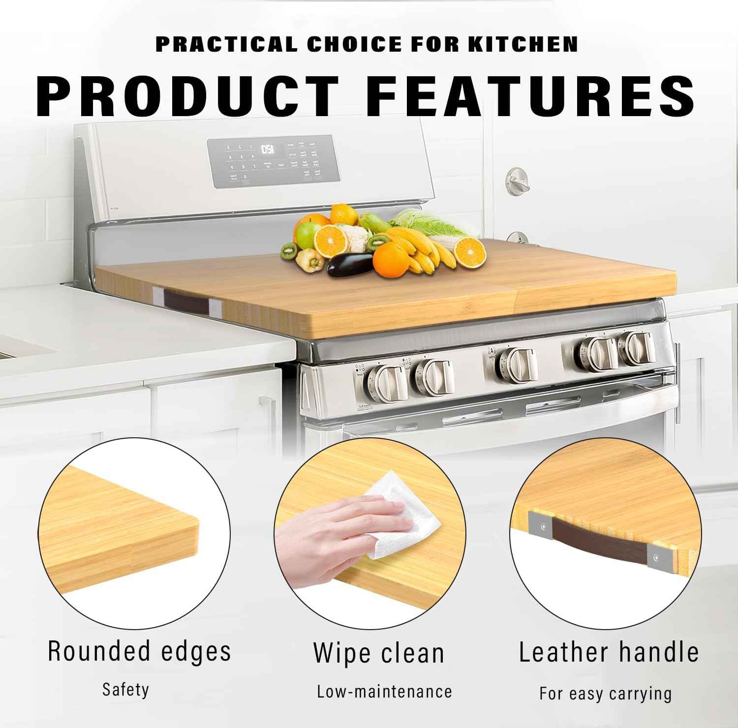 Bamboo Stove Cover for Electric & Gas Stoves - Noodle Board Topper for RV Cooking