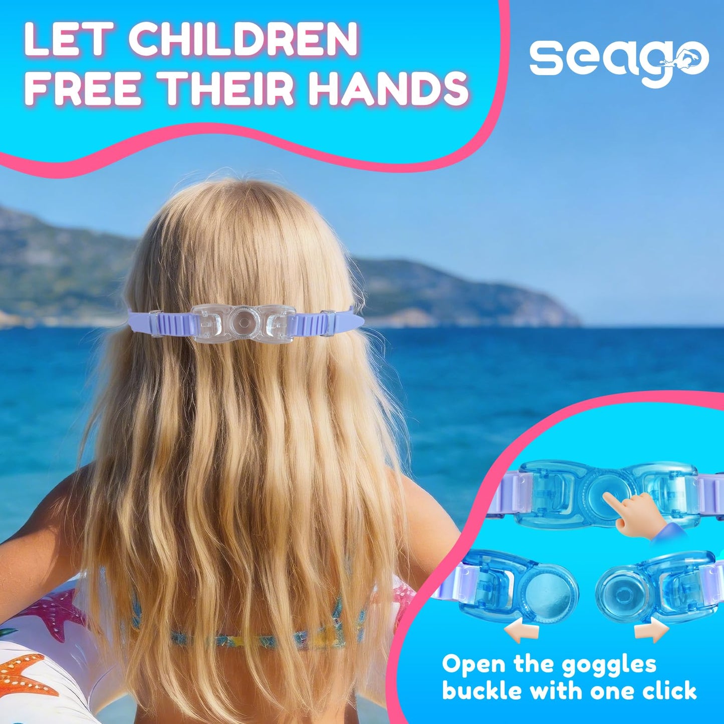 Seago Kids Swim Goggles 2 Pack for 3-12, Anti-Fog UV Protection Clear Wide View No Leaking, Pool Water Toddler Goggles with Nose Cover Swimming Goggles for Kids 6-14 3-5 3-6 4-7 8-12 Boys Girls
