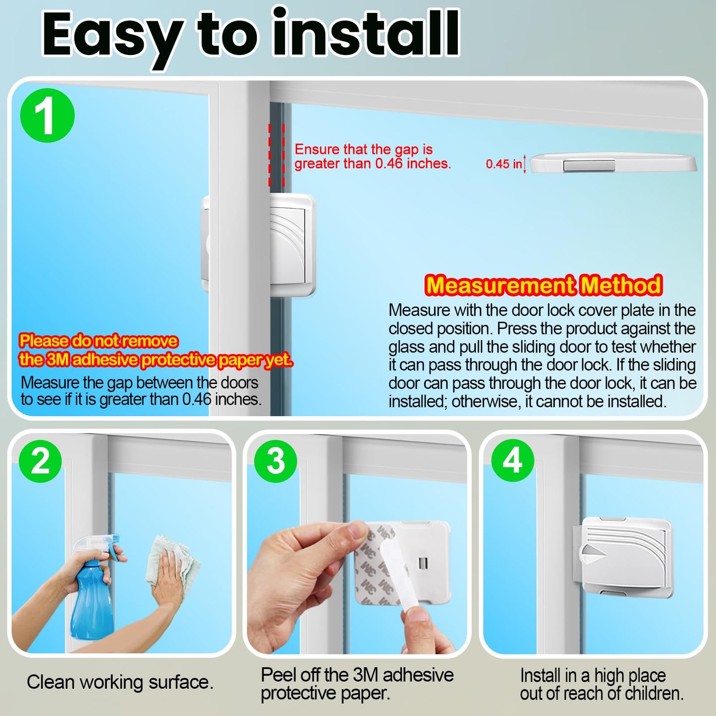 STERGDE Sliding Door Lock 2 Pack, Child Safety Lock For Sliding Glass Doors, Easy To Install, Keeps Your Baby Out Of Danger, For Sliding Glass Doors, Sliding Windows, Sliding Closets, Etc (Grey)