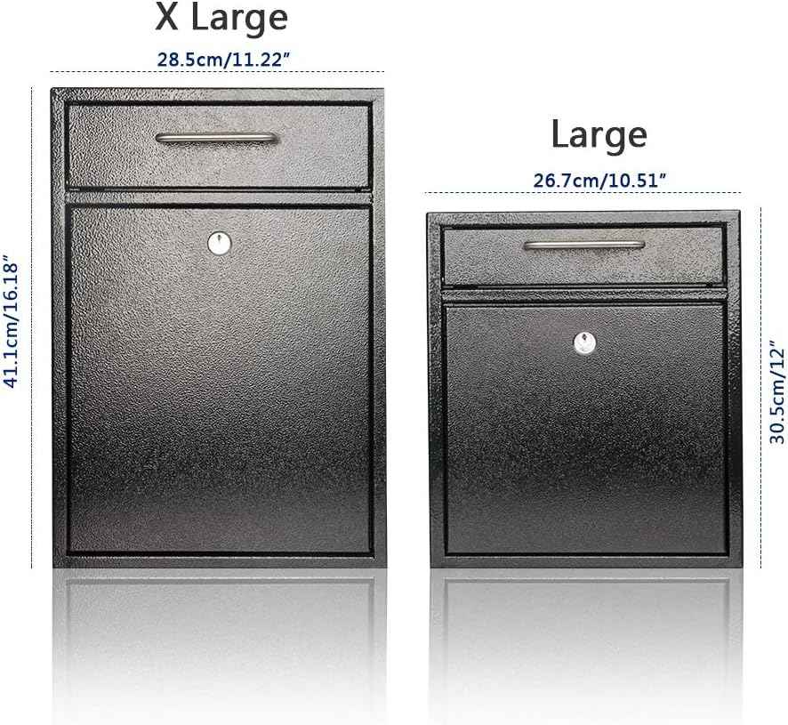 Secure Wall-Mount Mailbox with Lock | KYODOLED Large Steel Drop Box, Black, 16.2H x 11.22L x 4.72W