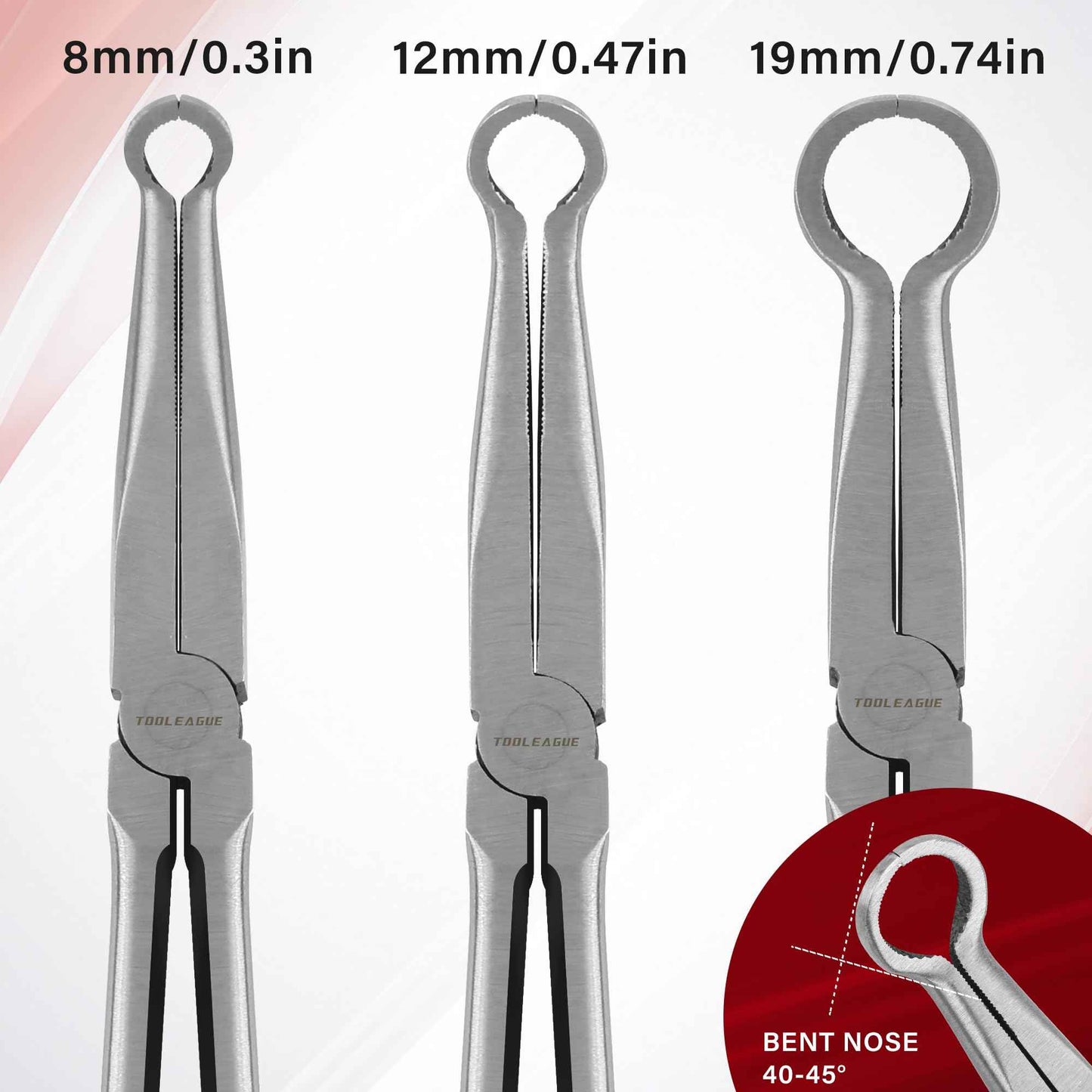 TOOLEAGUE 3Pcs Extra Long Hose Gripper Pliers Set, 11" Long Reach Pliers,5/16-Inch, 1/2-Inch, 3/4-Inch Dia,O-shape Tip Craft Repairing Tool,Offset Spark Plug Boot Removal Tool