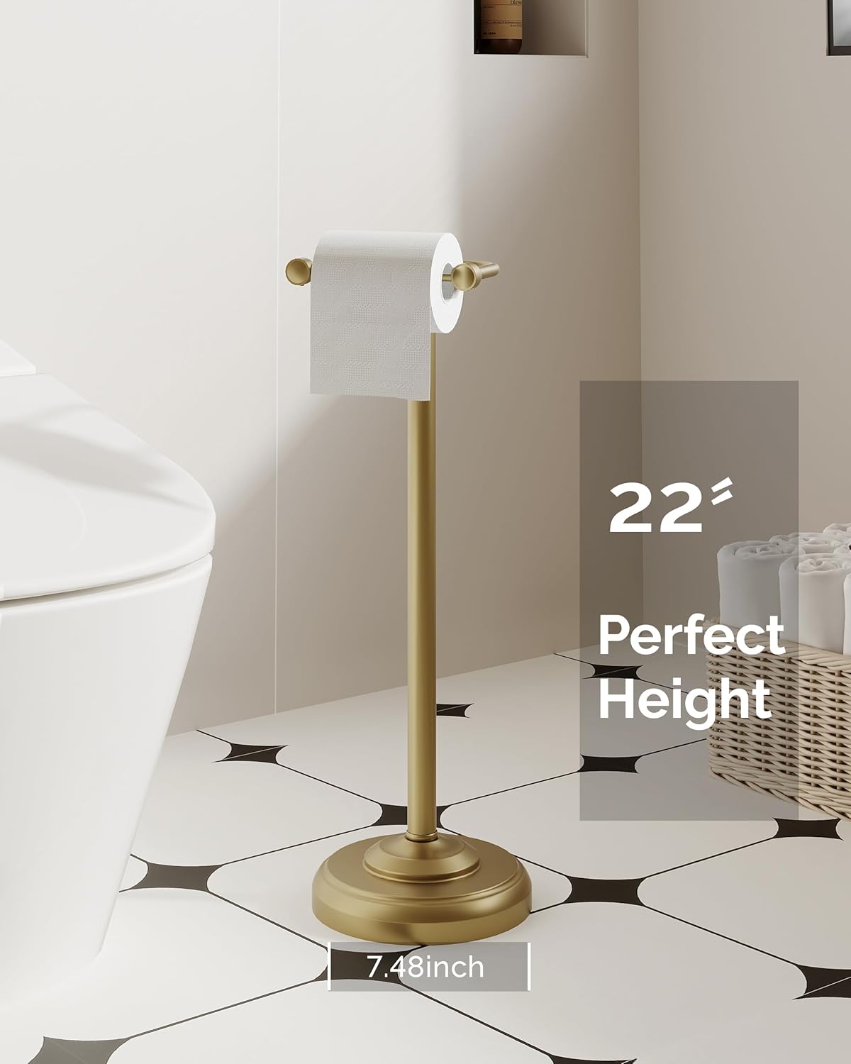 Brushed Nickel Free Standing Toilet Paper Holder with Pivoting Design & Weighted Base
