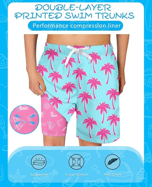 Cozople Boys Swim Trunks - Quick Dry 2-in-1 Bathing Suit with Compression Liner | Size 7-20T