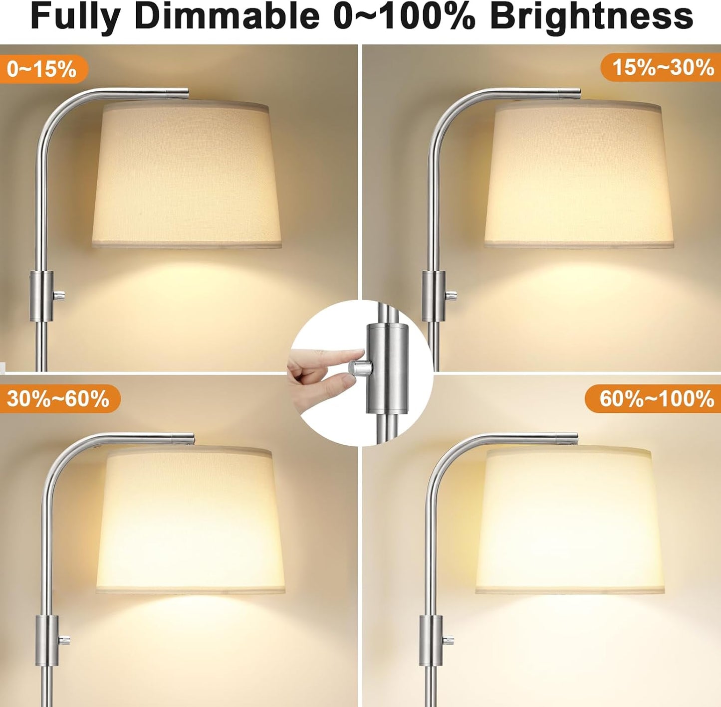 Modern Dimmable Floor Lamp with 9W LED Bulbs - Stylish Standing Light for Living Room & Bedroom (Gold & White)