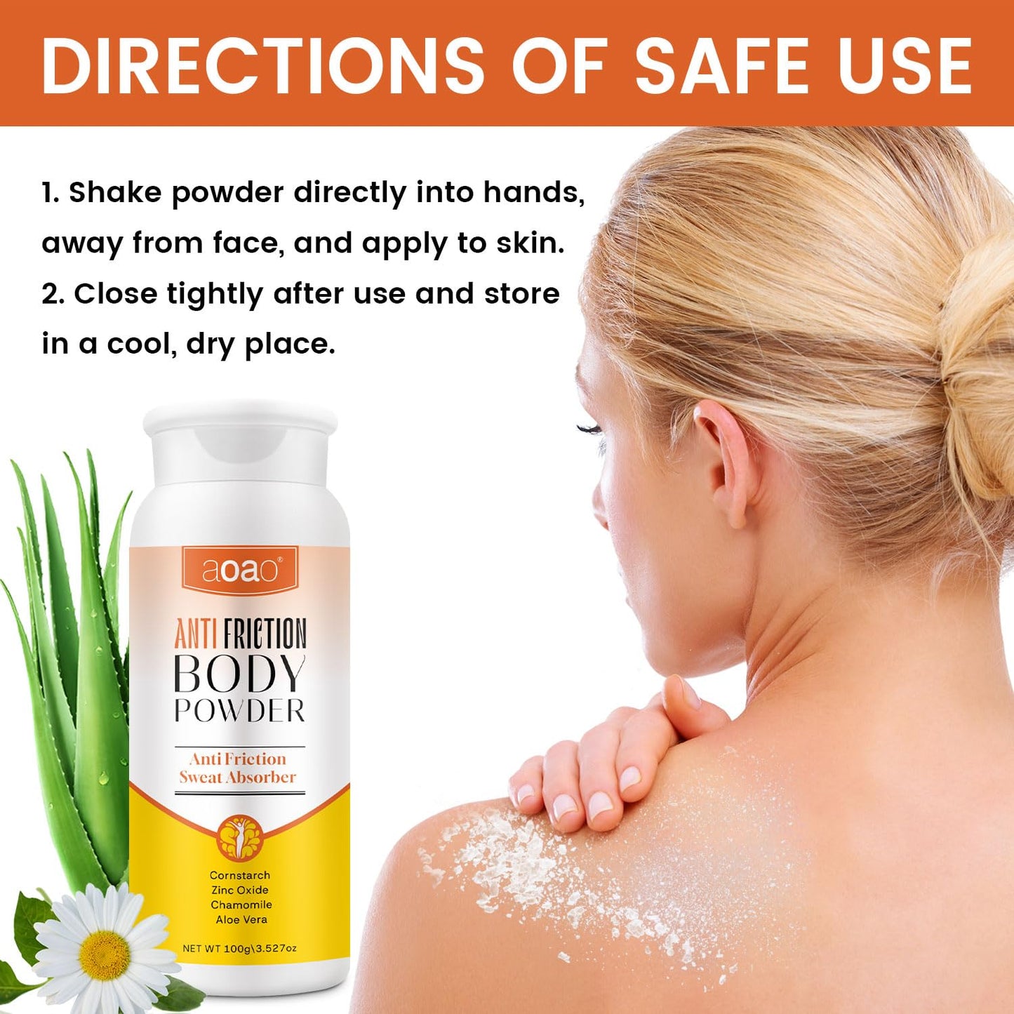 Women's Dry Body Powder, Sweat Absorb Talc-Free Dusting Powder for Curvy Figures, Hypoallergenic Anti-Friction Formula, Chafe-Free Between Legs During Exercise Or Walking, Multi-Use for Foot, 3.53oz