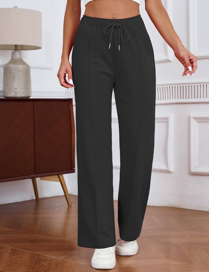 Warmrole Wide Leg Sweatpants for Women High Waisted Baggy Workout Casual Joggers Pants with Pockets, Black, Medium
