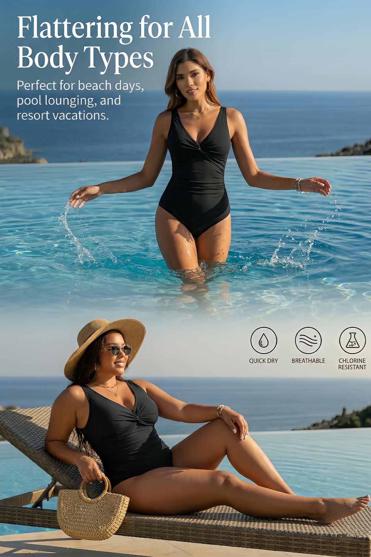 Holipick Black Women Tummy Control One Piece Swimsuit - Push Up Bathing Suit Full Coverage Slimming Swimwear XS