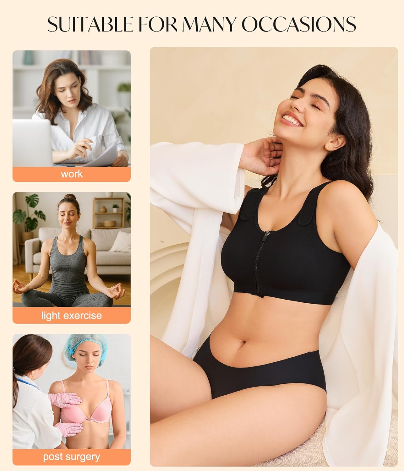 CYDREAM Wireless Bras for Women - Zip Front Closure, Full Coverage & Adjustable Comfort