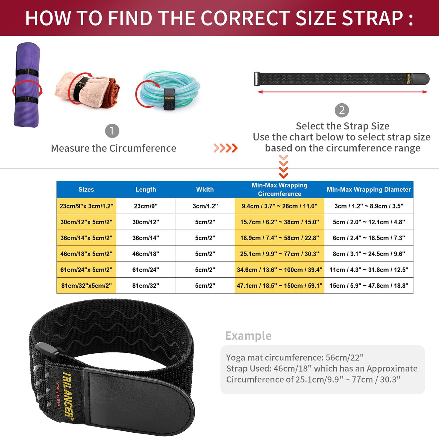 Trilancer Elastic Cinch Straps with Anti-Slip Strips, 14 "x 2" (6 Pack) Multipurpose Hook and Loop Bundling Straps for Hose, Cords, Bike, Luggage, Camping, Yoga Mats