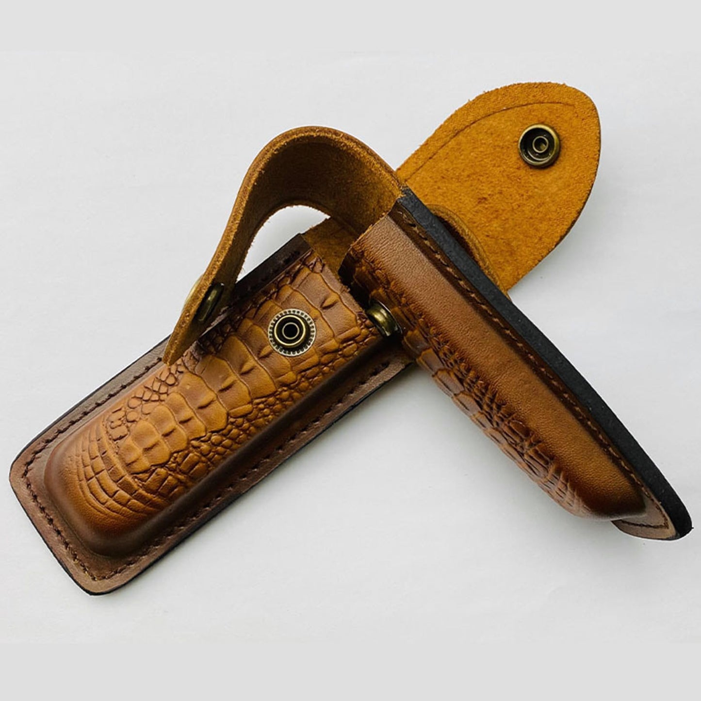 Cow Leather Knife Sheath for Folding Pocket Knife Fit for (LxW) 5.12x1.38" Belt Case Metal Snap Outdoor EDC Hunting Gift