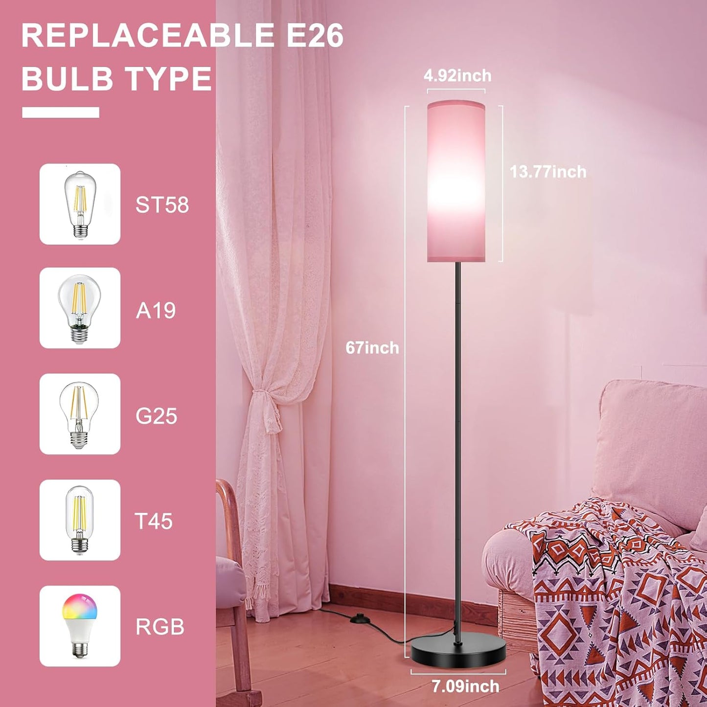 Modern Dimmable Floor Lamp with Remote - RGB Smart Bulb for Living Room, Bedroom & Office