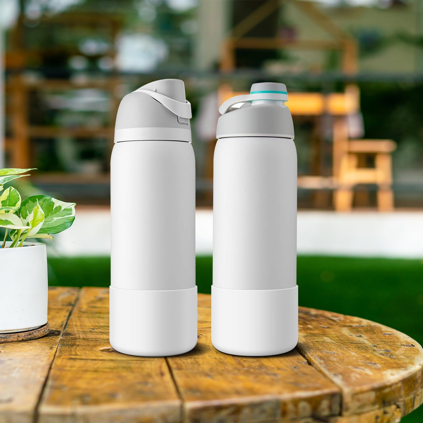Alwenid 2PCS Silicone Water Bottle Boot for Owala 32 Oz, Anti-Slip Protective Sleeve Bottom Bumper Protector for FreeSip, Twist, and Flip Stainless Steel Water Bottles (White)