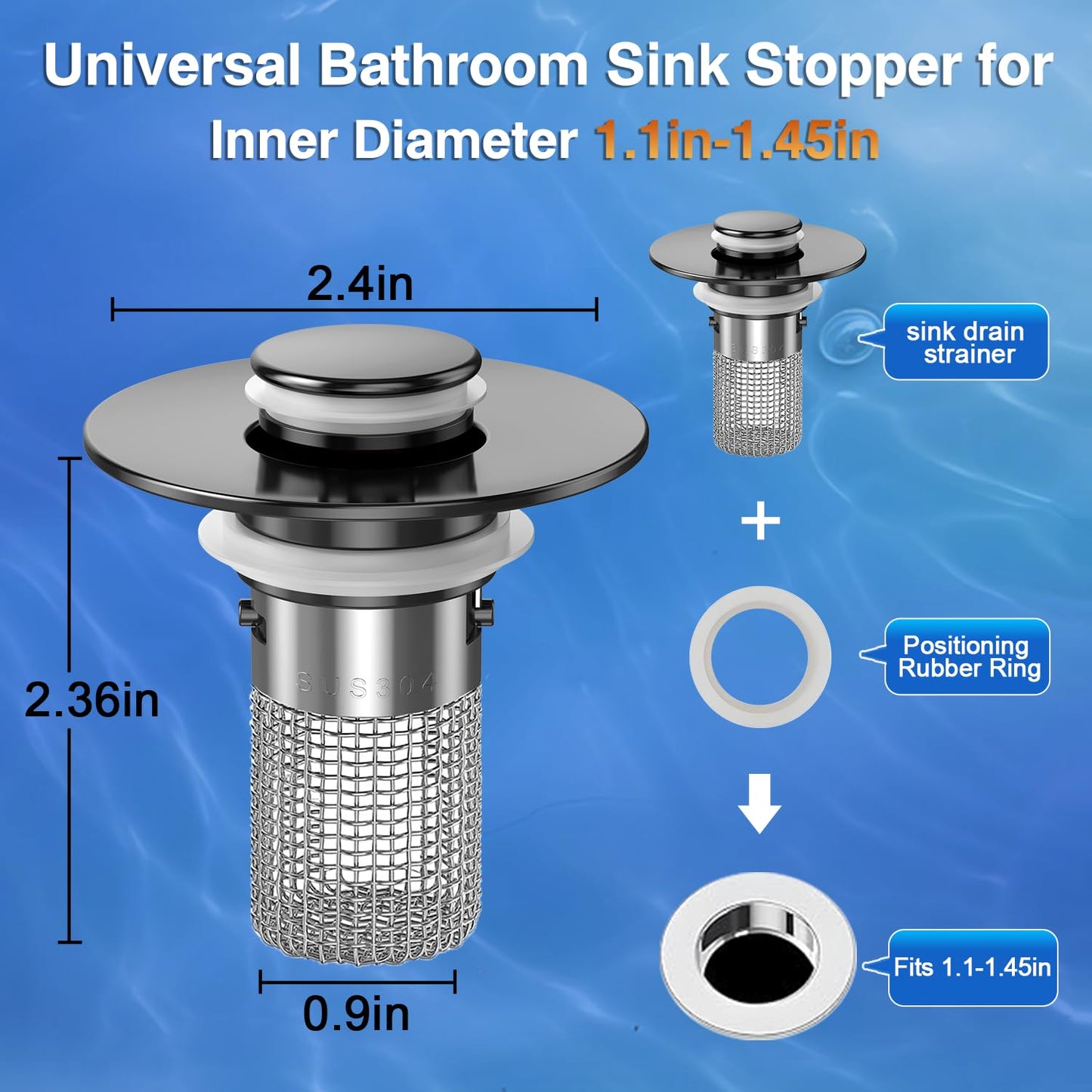 Sink Stopper Hair Catcher, Pop-up Sink Drain Strainer with Removable Stainless Steel Strainer Basket Hair Catcher, Bathroom Sink Strainer for Bathroom Sink Stopper Replacement