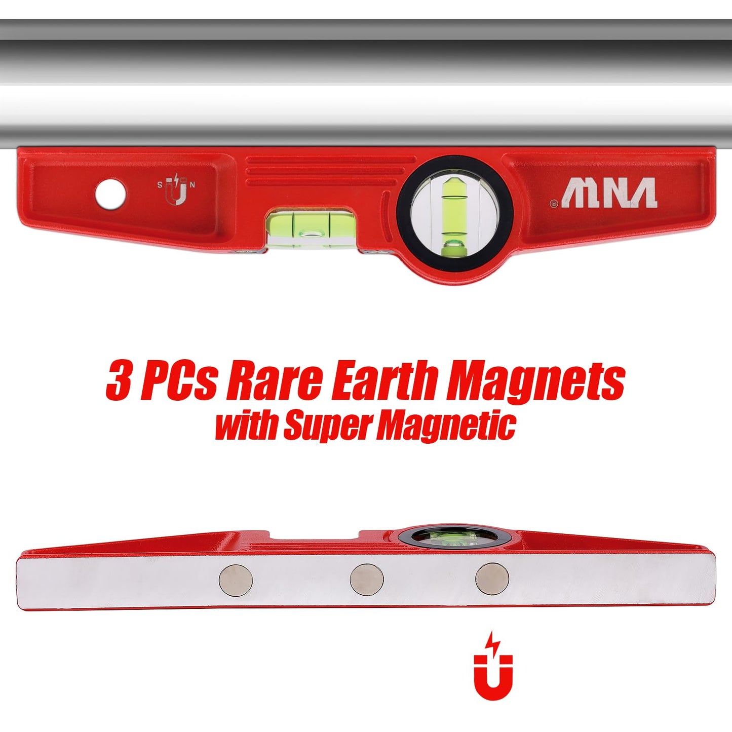10 Inch Aluminum Die-Cast Magnetic Torpedo Level, with 90°/180° Bubble Vials, Shock Resistant Leveler Tool for Woodworking,Construction and Home Renovation