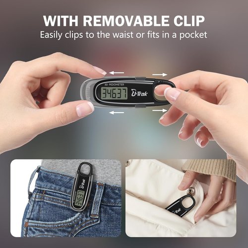 3D Pedometer - Accurate Step Counter with Removable Clip & Carabiner | Ideal for Men, Women & Kids