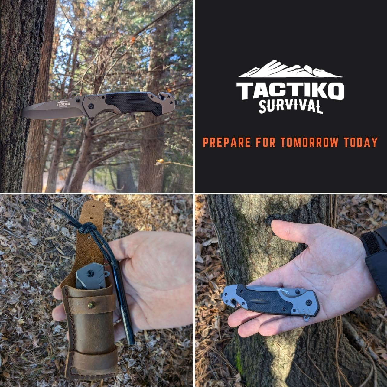 Tactiko 4-in-1 Folding Pocket Knife - Emergency Seatbelt Cutter, Glass Breaker & Fire Starter | EDC Tool for Camping & Hiking (Brown)