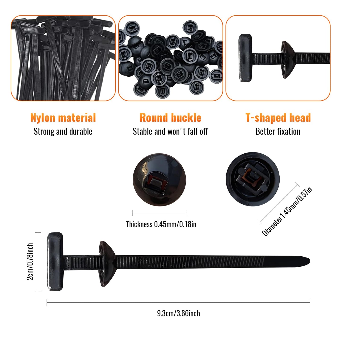 100PCS Nylon Universal Cable Tie Buckle – Heavy Duty Self-Locking Zip Ties Holder with Pin & Button Design, Plastic Cable Ties Tool Fasteners Car Body, UV Resistant Zipties for Car Daily Auto Fixing