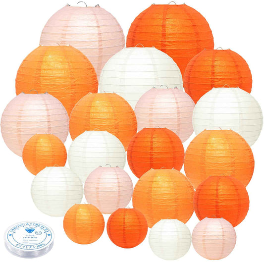 21 Pcs Orange Paper Lanterns Party Decorations, 4/6/8/10 Inch Thanksgiving Party Hanging Paper Lanterns for Fall Harvest, Wedding, Birthday, Baby Shower, Classroom Ceiling Home Decor Indoor Outdoor