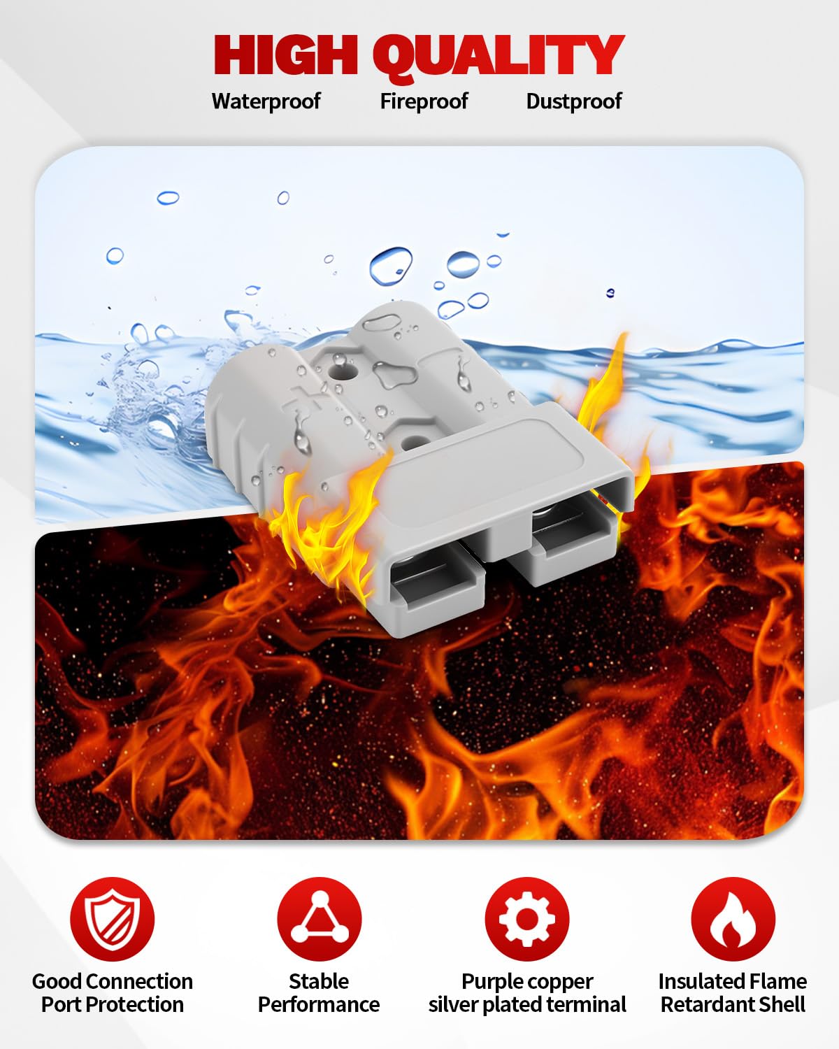 50A-600V Battery Quick Connect/Disconnect with 7/8/10/12 AWG, 6PCS Jumper Cable Plug Connector, Compatible with Anderson Connector for Rescue Winch, Motor Recovery, Winch Trailer, Traction System