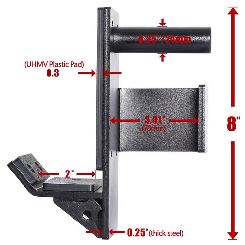 SYL Fitness J-Hooks for Squat/Power Rack - Available in 2"x2" and 3"x3", Heavy Duty J-Cups Barbell Holder with UHMV Pads (For 3"x3" Rack with 1" Hole)