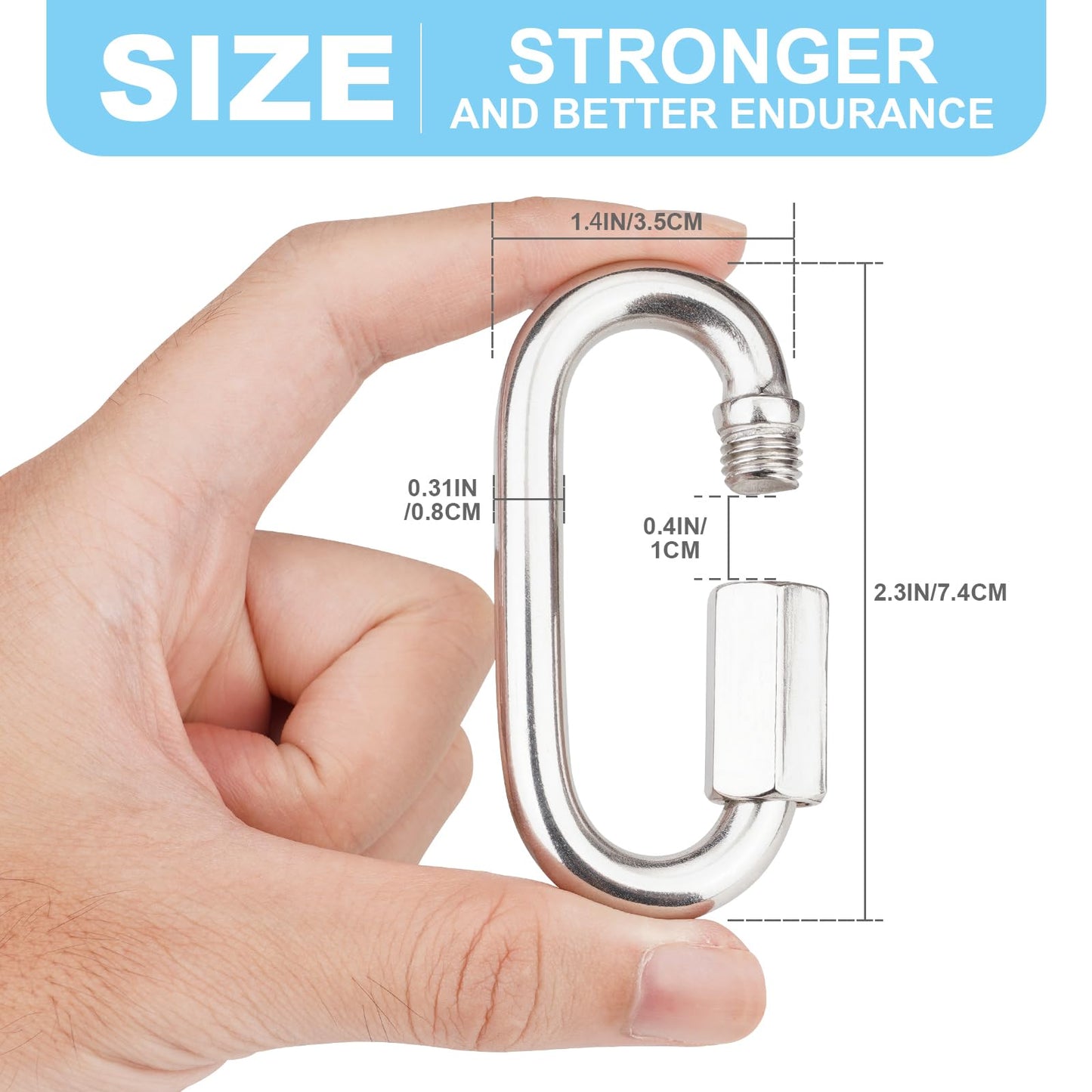 Vmuter 4Pc 3" 316 Heavy Duty Stainless Steel Screw Chain Quick Links, High Strength Carabiner for Big Chain Connecting, Hammock Hanging, Hiking, Camping