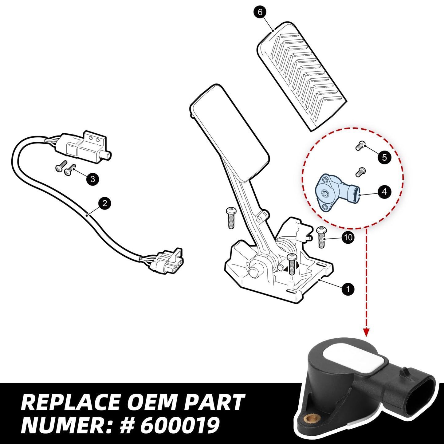 Roykaw Golf Cart Accelerator Position Sensor Brake Pedal Rotary Sensor for EZGO RXV 2008-up Electric Golf Cart,OEM#600019