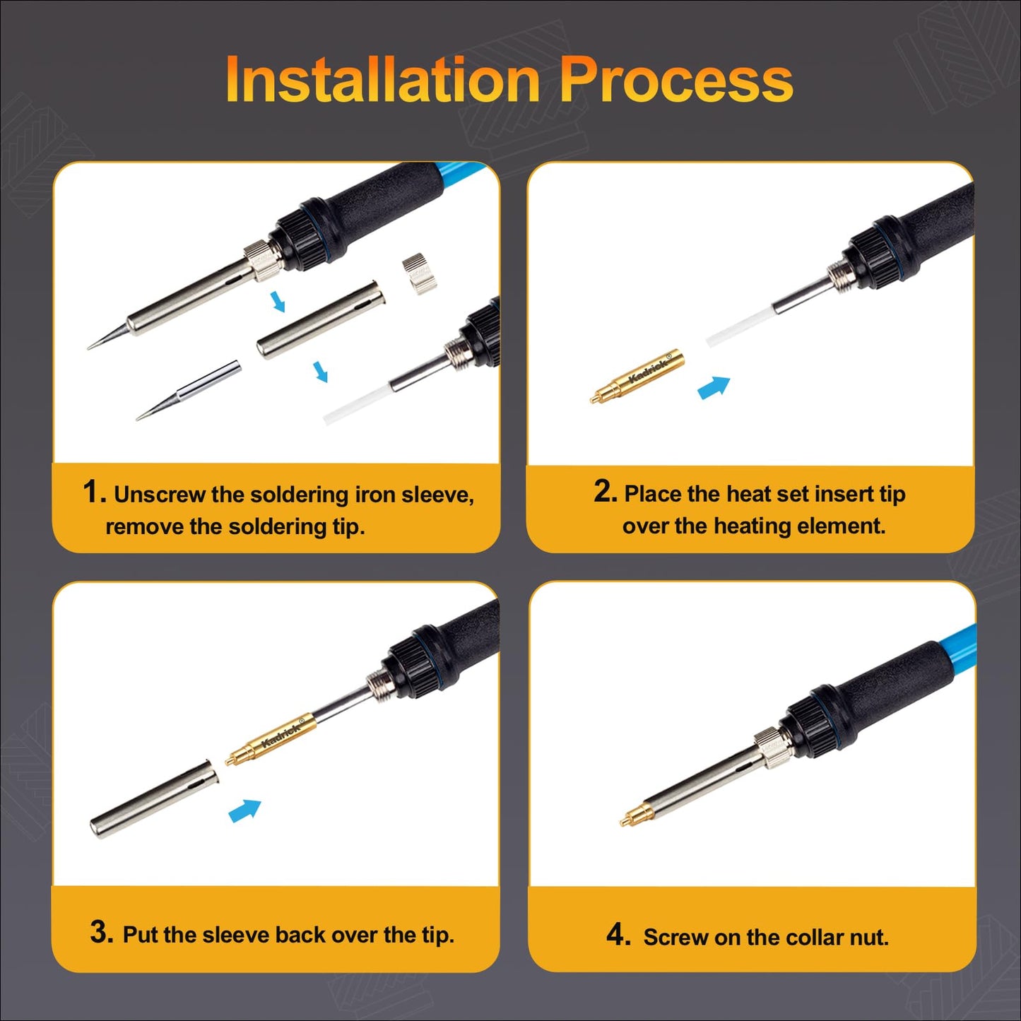 Heat Set Insert Tool,Tips for Threaded inserts M2 M2.5 M3 M4 M5 M6, Soldering Iron Tips for 3D Printer Users,Compatible with 900M/T18/FX-888D Irons- Press Tool for Plastic 3D Printer Components