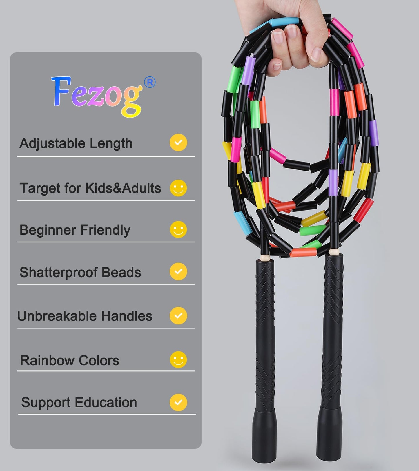16.5FT Double Dutch Jump Ropes for Adults Kids, Rainbw Long Jump Rope, Beaded Jump Rope for Fitness, Segmented Skipping Ropes for Exercise Training, Tangle-Free (Black-2Pcs)