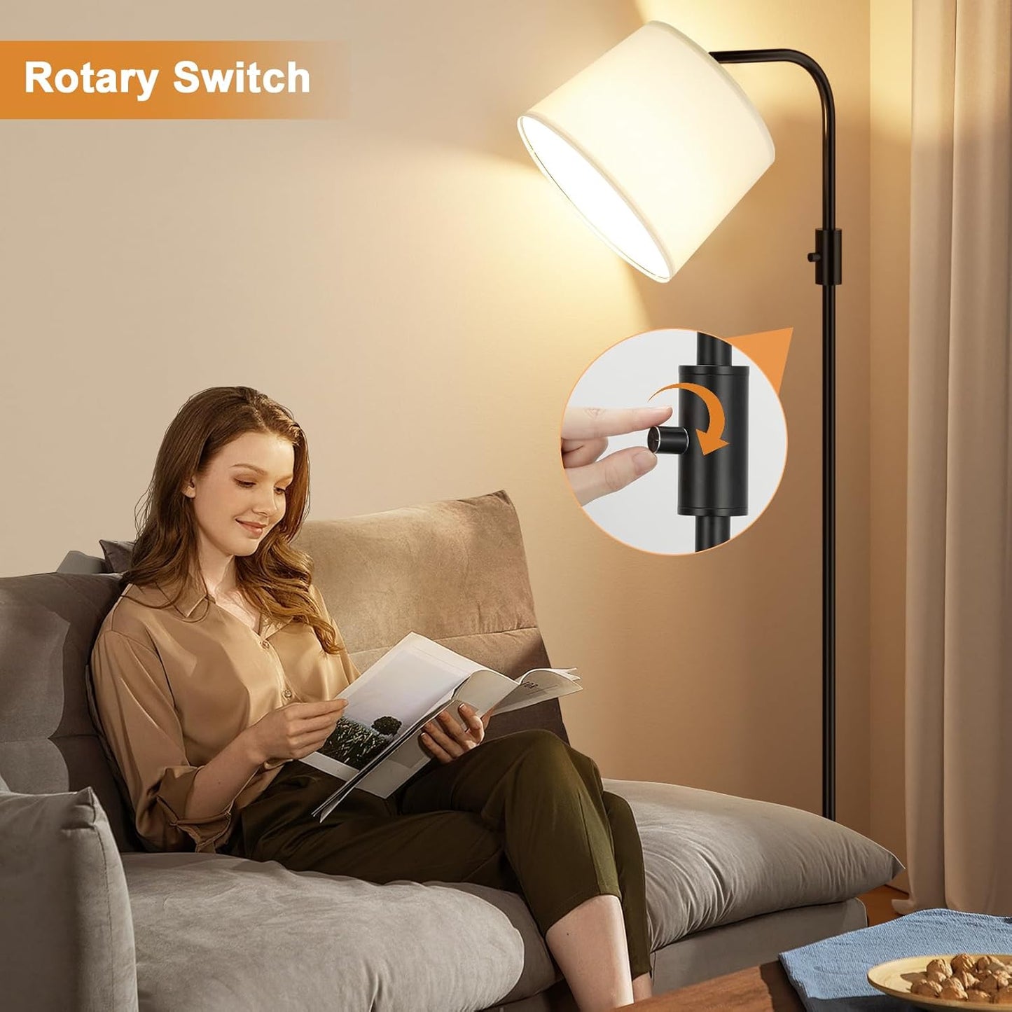 Modern Dimmable Floor Lamp with 9W LED Bulbs - Stylish Standing Light for Living Room & Bedroom (Gold & White)
