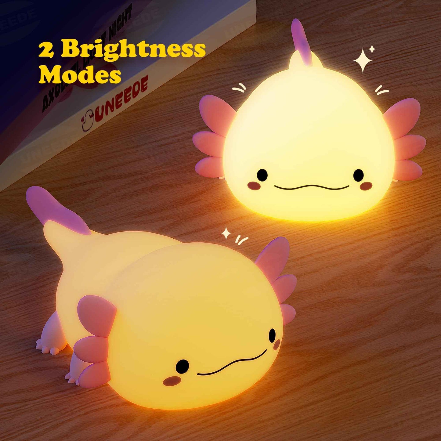 UNEEDE Axolotl Night Light for Kids,Animal Silicone Nursery Night Lamp, Rechargeable Table Lamp Bedside Lamp,Cute Room Decor Night Light for Bedroom,Living Room,Dining,Desk Decorations,Gift