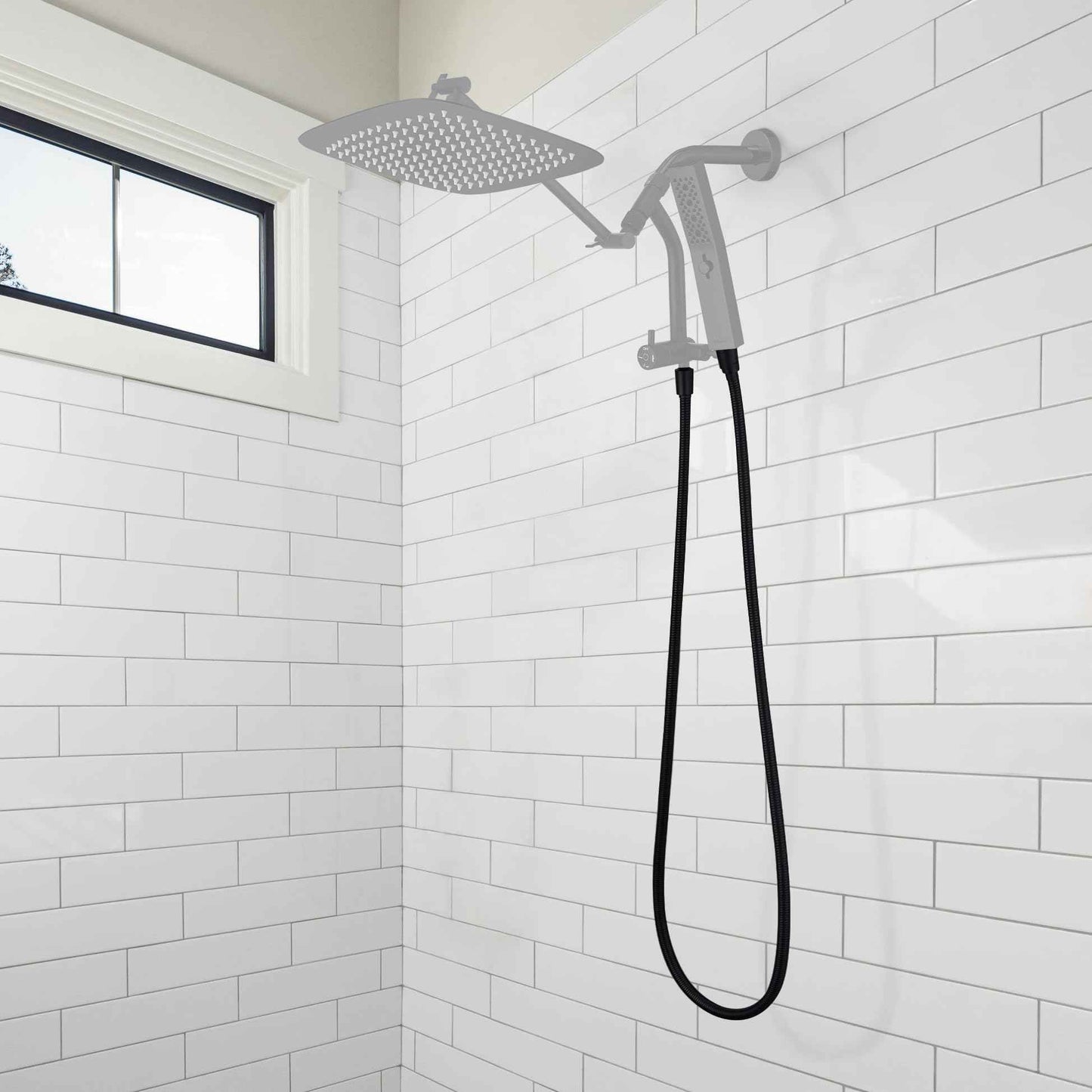 G-Promise 86 Inch Stainless Steel Long Shower Hose, Flexible and Tangle-Free, for Shower and Pet Bathing, Clean Bathroom Corners(Matte Black)