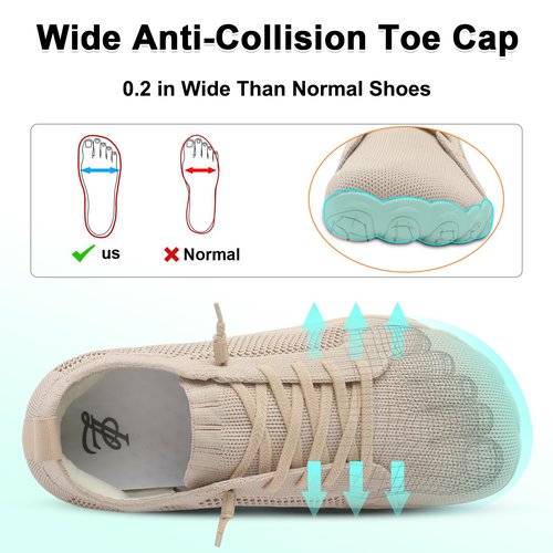 LeIsfIt Walking Shoes for Women Slip on Barefoot Shoes Wide Minimalist Trail Running Sneakers Non-Slip Breathable Hiking Footwear Taupe Size 8.5