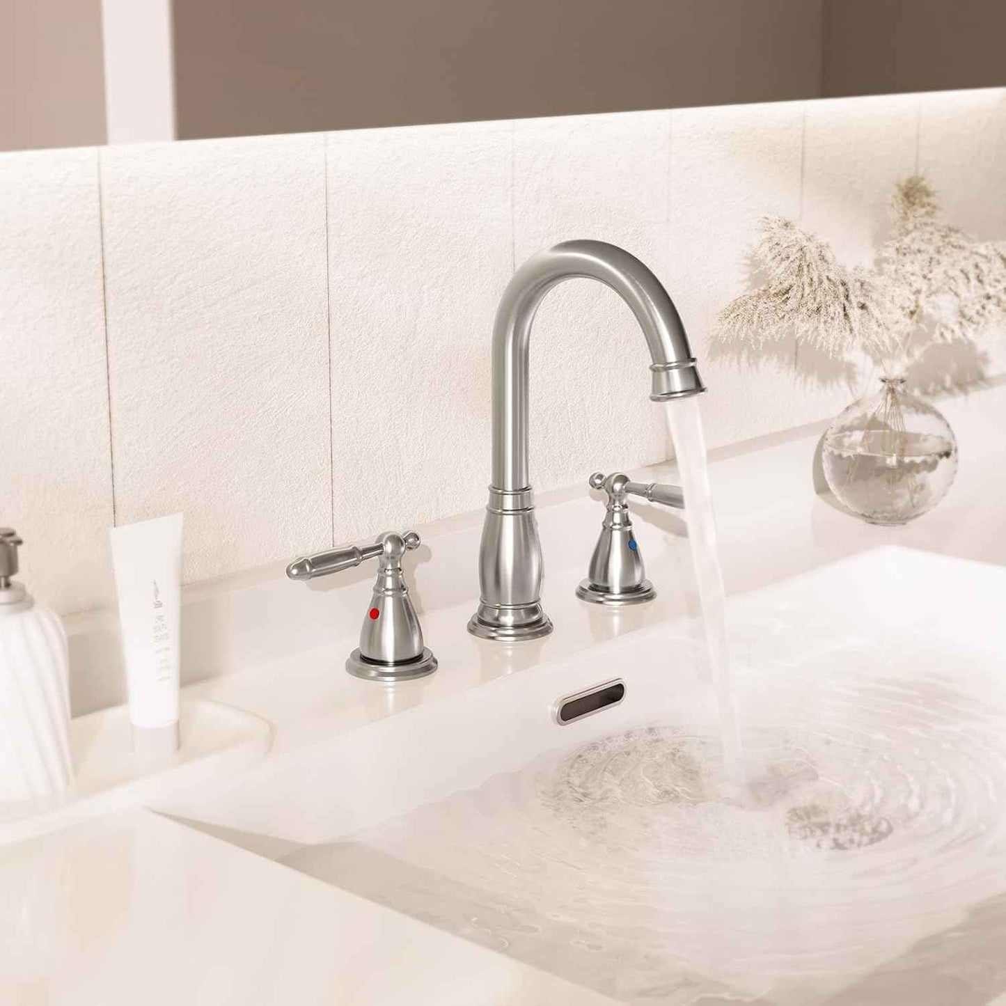 Oil Rubbed Bronze Widespread Bathroom Faucet Set with Valve & Drain - Phiestina WF017-4-ORB