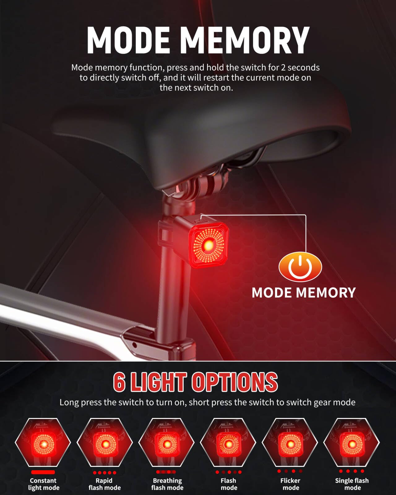 DARKBEAM Bike Tail Light with LED Display Screen, USB-C Rechargeable 6 Light Modes, IP55 Waterproof Bicycle Taillight for Night Riding, Super Bright Rear Bike Light for Road Mountain, 2 Pack