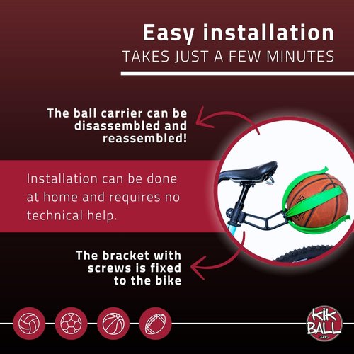 KIK BALL, Bicycle Ball Holder, Safety Device for Children and Teenagers, Easy-to-Apply Holder, Suitable for Footballs, Volleyballs, Basketballs and Rugby Balls, Green