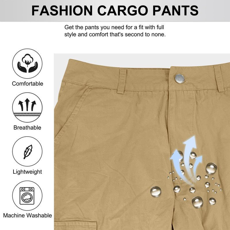 SDNGED Women's High Waisted Cargo Pants Travel Y2K Streetwear Baggy Stretchy Pants with Pockets Drawstring Ankle Cuffs Khaki