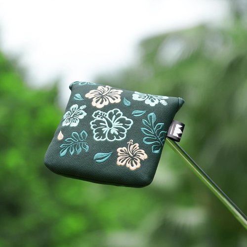 Craftsman Golf Azalea Embroidered Floral Green Mallet Putter Cover Headcover Magnetic Closure