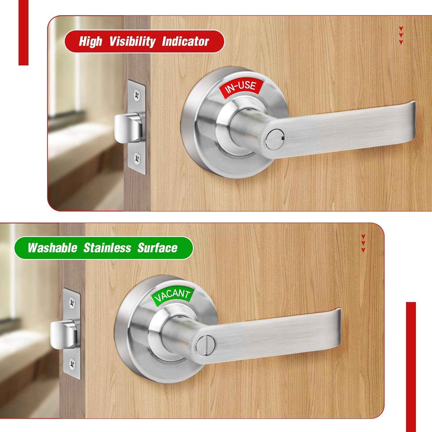 Commercial Grade Black Bathroom Privacy Door Lock - Vacant/Occupied Indicator for Restrooms