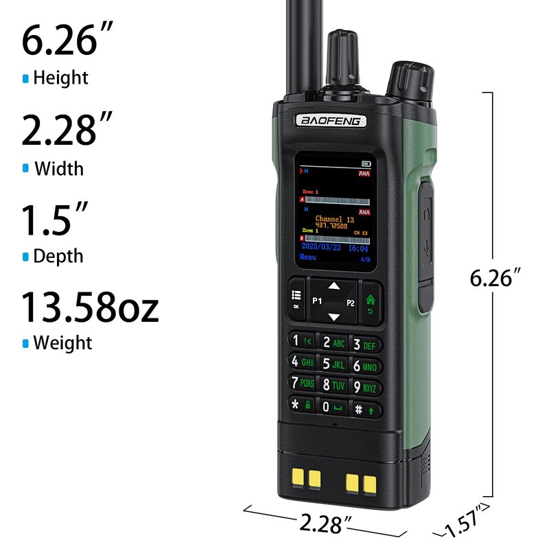 BAOFENG DM32 Dmr Radio,DM-32 Handheld Radio with USB-C Charging, GPS, 10W Long Range DM32UV Walkie Talkie for Emergency Rescue & Outdoor Sports (1Pack Green+Dual Section Antenna+Radio Holster)